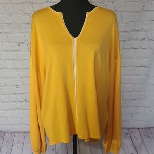 Yellow White Large Sweater Isela Long Sleeve Soft V Neck Lightweight